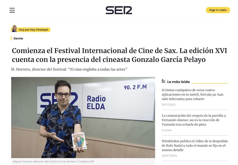 Premio Festivas de Cine de Sax a la trayectoria de Gonzalo
