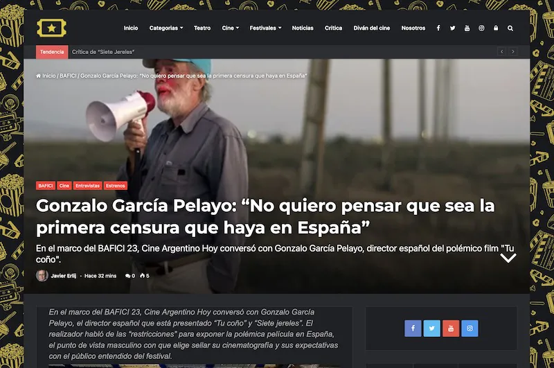 Artículo en cineargentinahoy.com.ar sobre Gonzalo Gacría-Pelayo y sus películas en BACIFI
