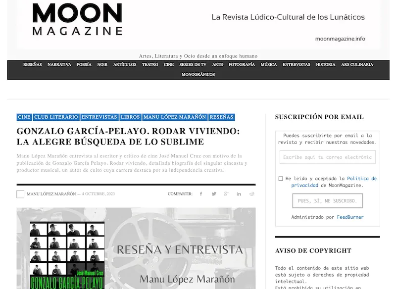 Moon Magazine sobre Rodar viviendo y Gonzalo García-Pelayo